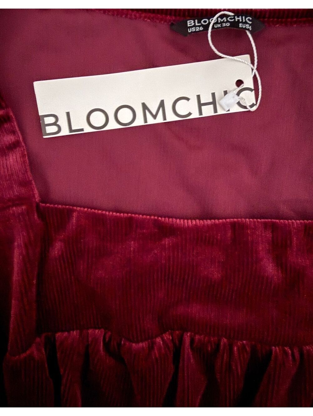Bloomchic NEW Corduroy Dress Size 26 Red Maroon Flare Trumpet Pleated Coquette - Picture 8 of 9